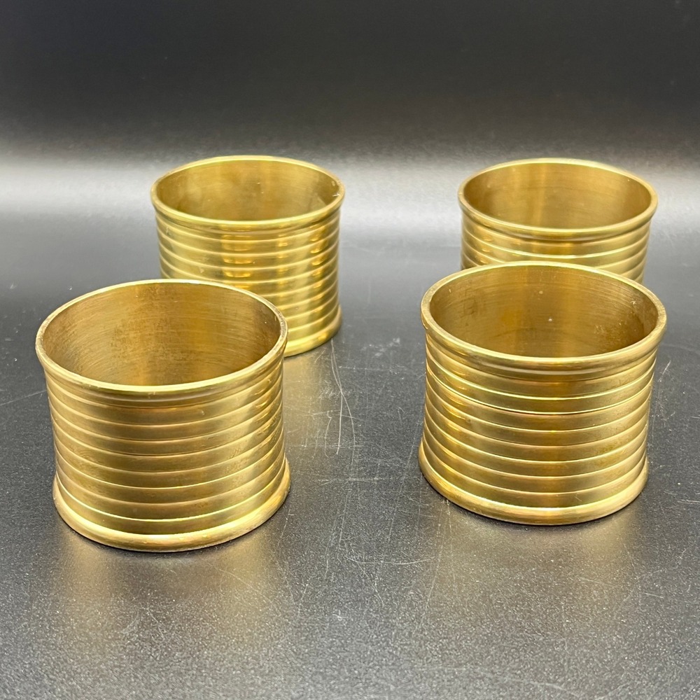 Set of 4 Ribbed Gold Tone Metal Napkin Rings Table Decor Dinner Party 1.25" Wide
